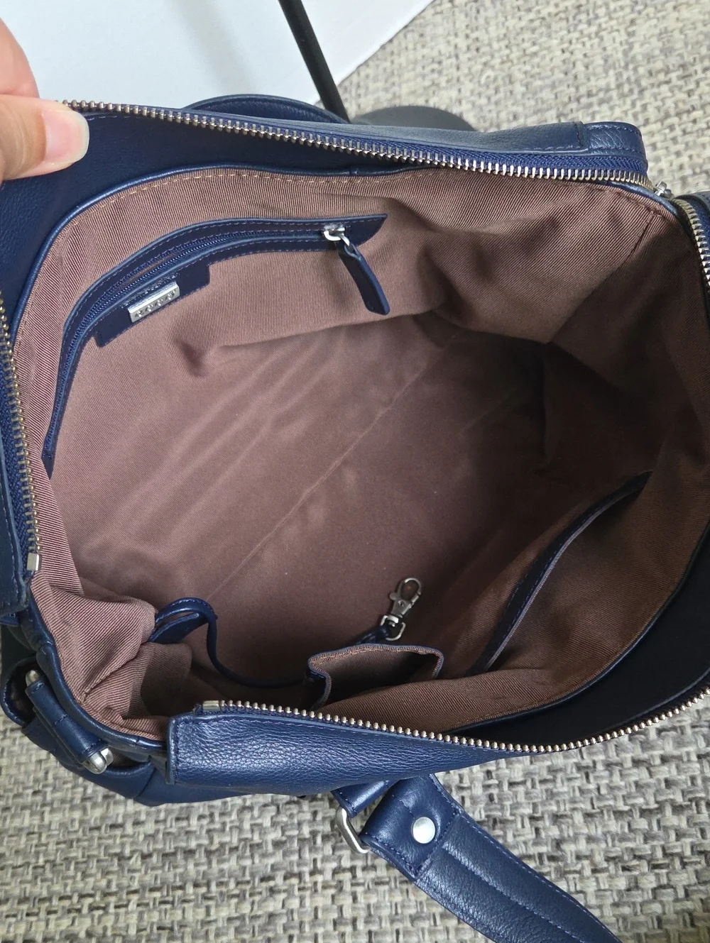 ECCO Navy Blue Hrained Leather Top-Handle Satchel Bag